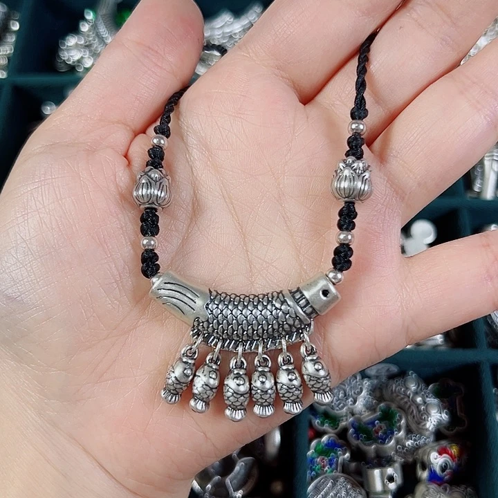 吊坠足银无足银999多子鱼项链