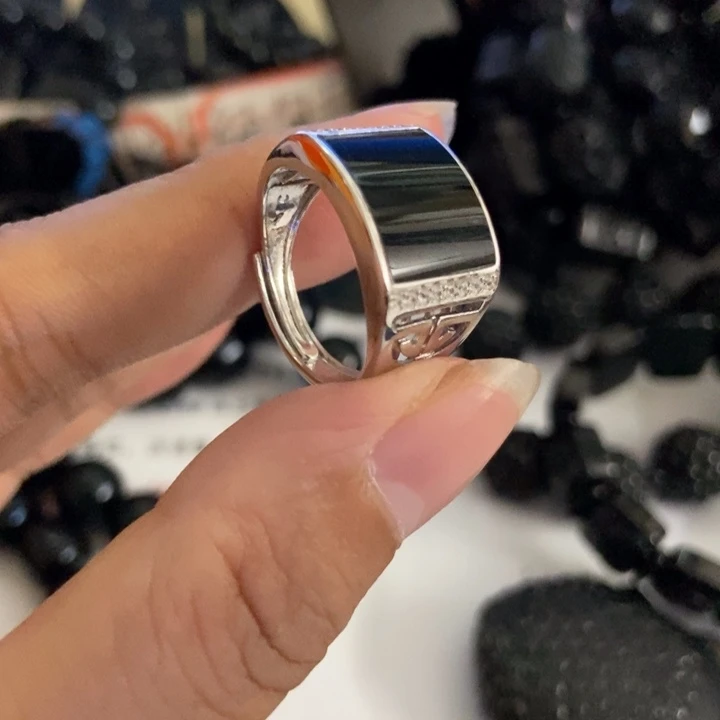 翡翠银S925镶嵌戒指墨翠