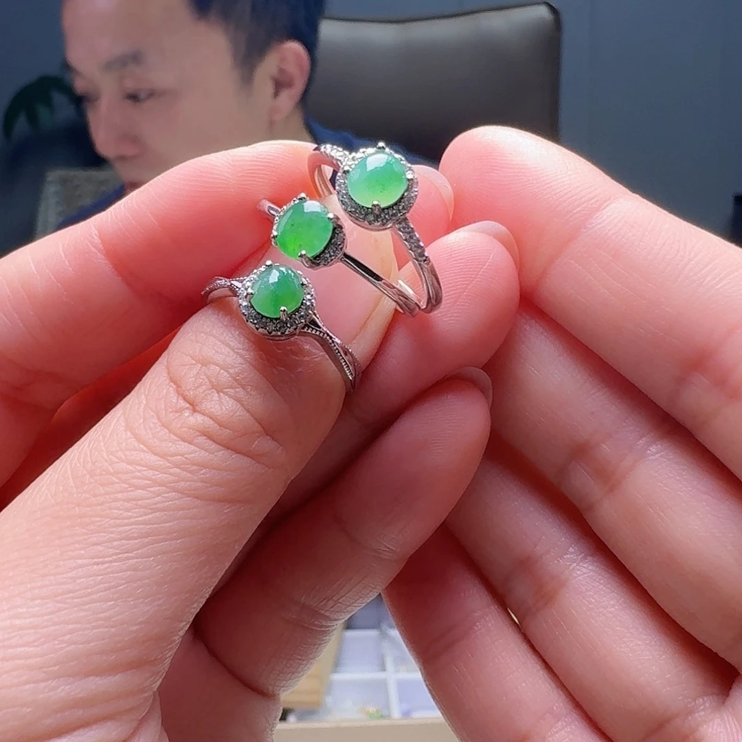翡翠戒指银S925镶嵌多样性发货其一