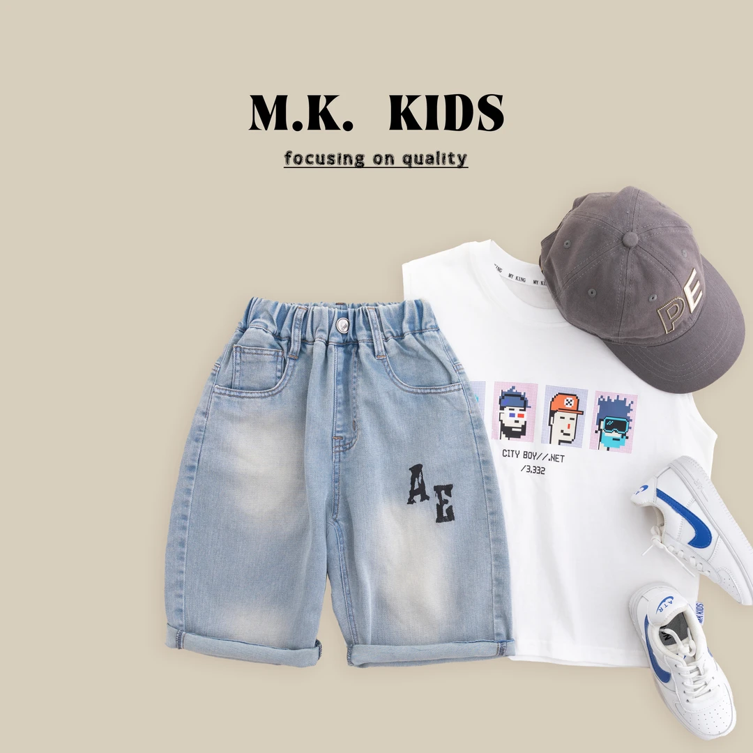 现货24年夏季新款经典时尚休闲百搭儿童薄款六分牛仔短裤XF80508