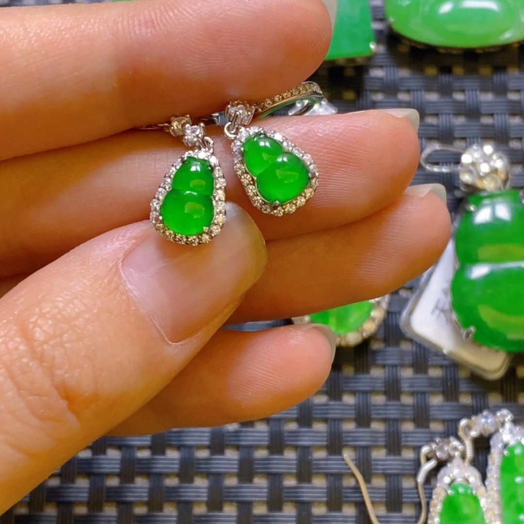 翡翠耳饰银S925镶嵌耳饰