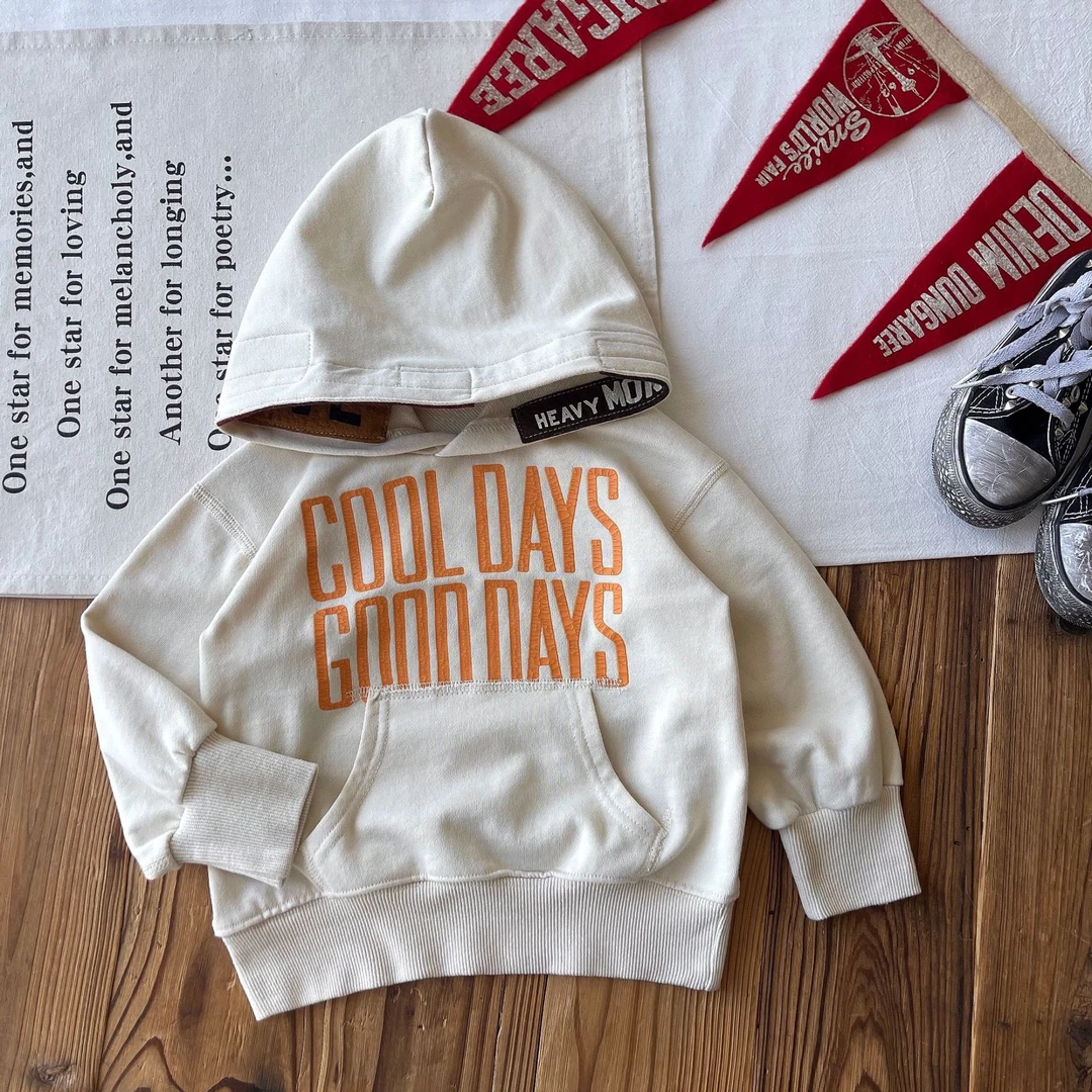 【定制清仓】日系童装中古潮童DD儿童复古贴标徽章印花连帽卫衣