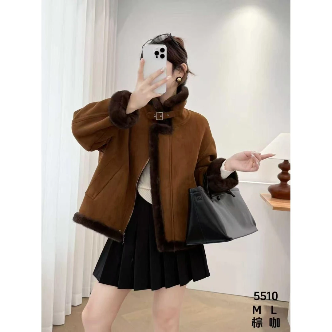 休闲风翻领宽松短外套#8757