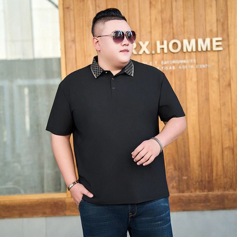 2025夏季大码男短袖T恤冰丝速干Polo衫宽松加肥加大休闲半袖汗衫