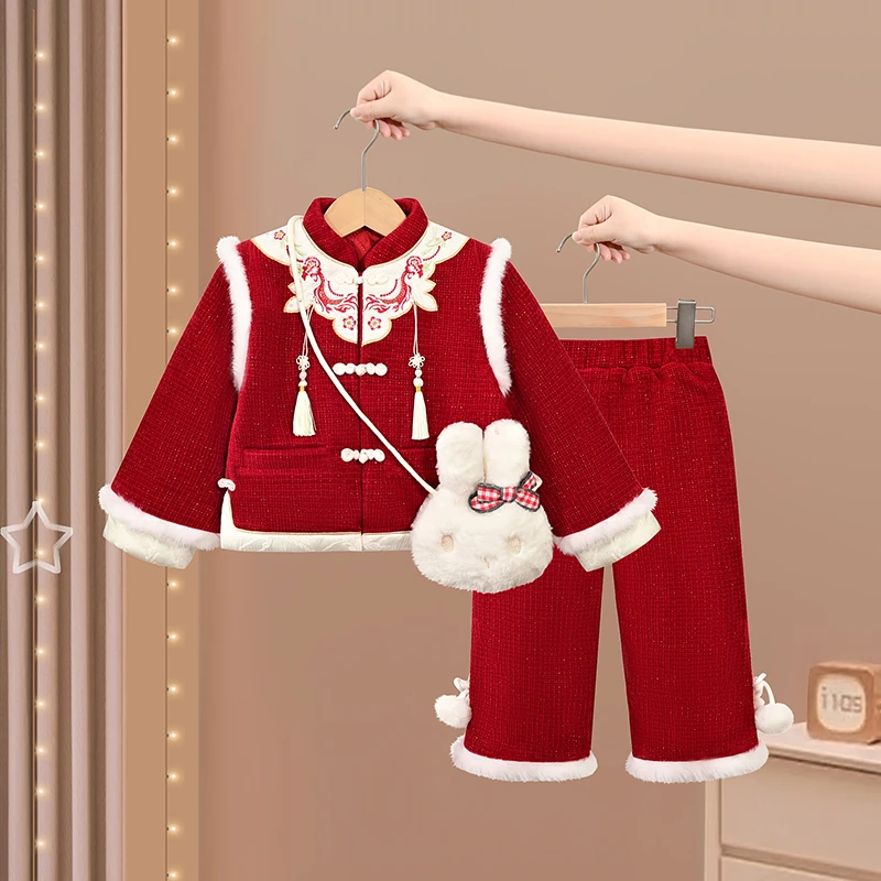 女童拜年服2025新款秋冬季过年服蛇年唐装喜庆春节儿童周岁礼服