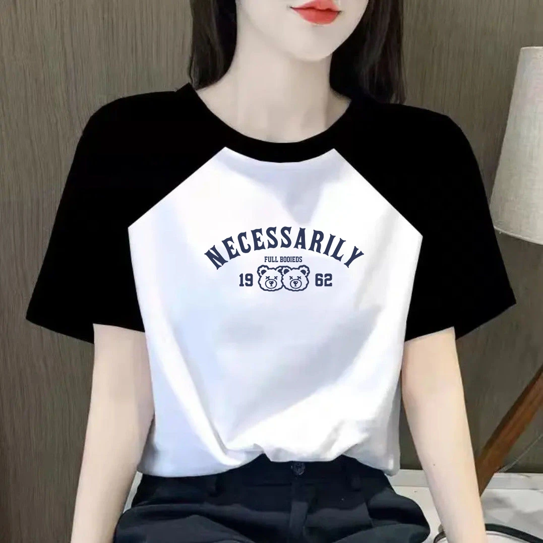 纯棉插肩袖t恤女夏季新款韩版拼接休闲体恤设计感小众别致上衣t恤