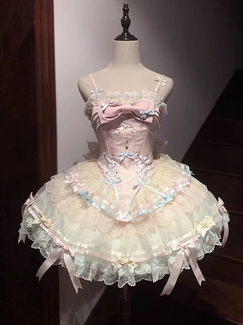 正品实体店一颗小奶糖丝带千千结jsk 甜美温柔芭蕾风lolita连衣裙