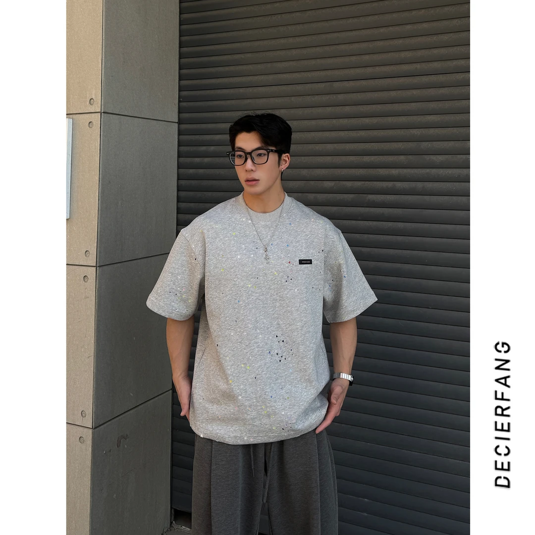 2025新款五角星勾破设计感圆领短袖T恤潮牌美式宽松ins百搭上衣