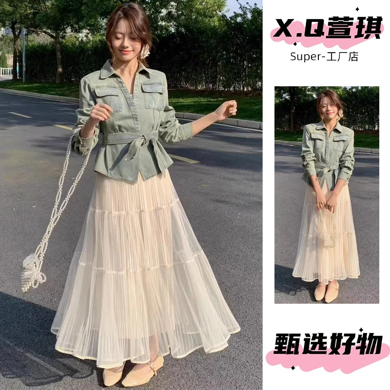 美式复古气质时尚牛仔外套女2025春季设计感法式休闲显瘦系带上衣