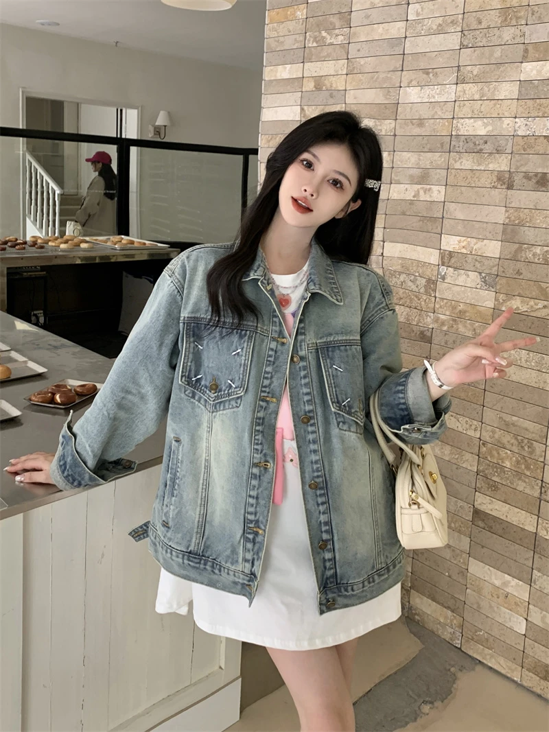 2025新款春秋水洗做旧短款韩版牛仔外套女潮ins休闲宽松百搭上衣