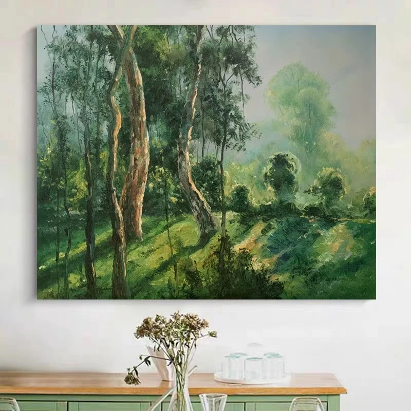 《翠林晨雾》50*60含内框,刘春建手绘油画装饰画,客厅背景墙挂画