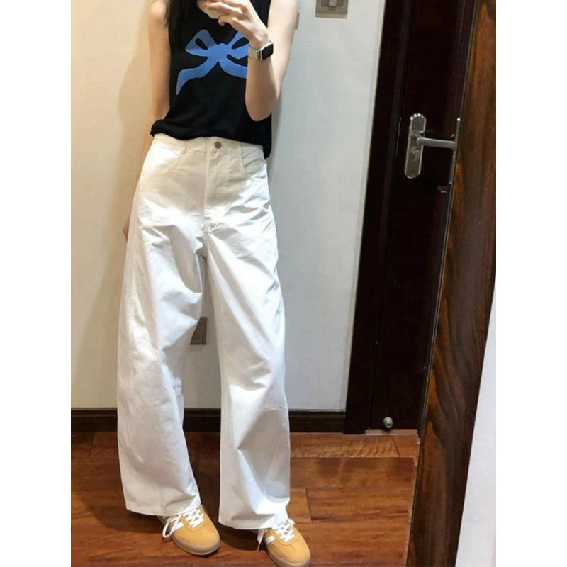 白色裤子女小个子高腰显瘦宽松垂感2025夏季新款直筒山本镰刀裤女