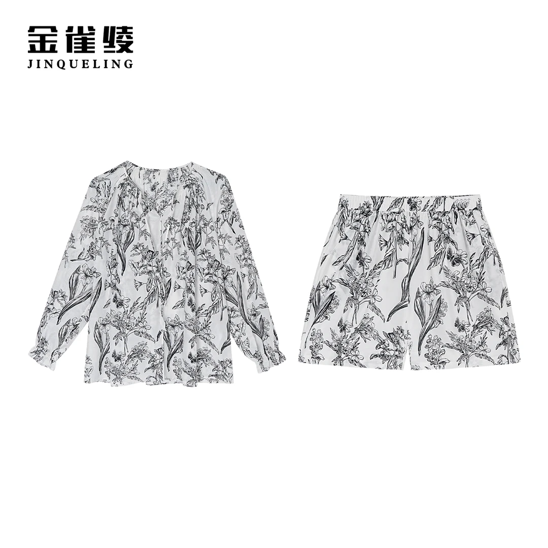 金雀绫【马代天空】原创设计款时尚印花度假风套装SZA1S060