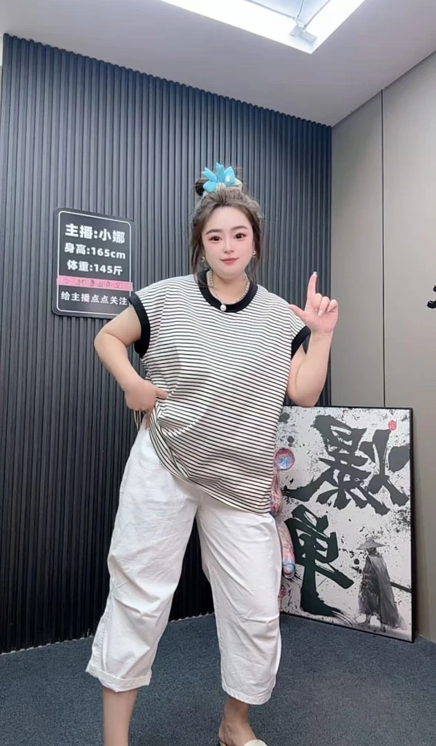 夏季宽松气质条纹圆领短袖T恤女2025新款休闲简约时尚百搭上衣