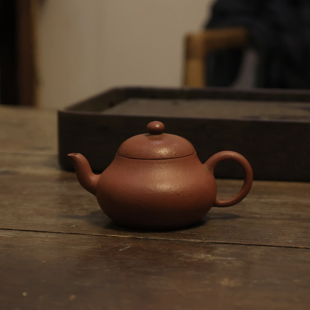 老紫砂壶红泥茶具纯手工回流朱泥梨型壶诗句款140毫升全手工梨形
