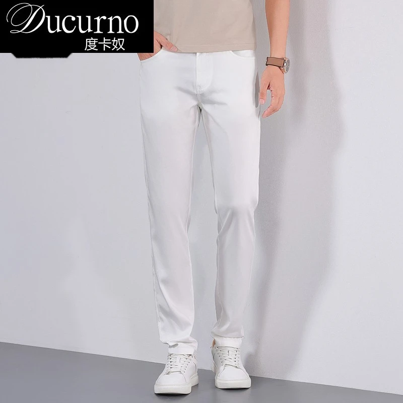 莱赛尔冰丝薄款牛仔裤男裤裤子百搭白色休闲裤夏季直筒潮流凉爽修