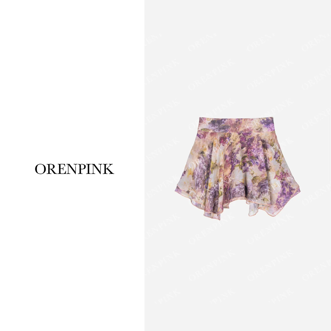 OREN PINK/奥粉25年新款春夏款“莫奈花园”浪漫风气质女装半裙