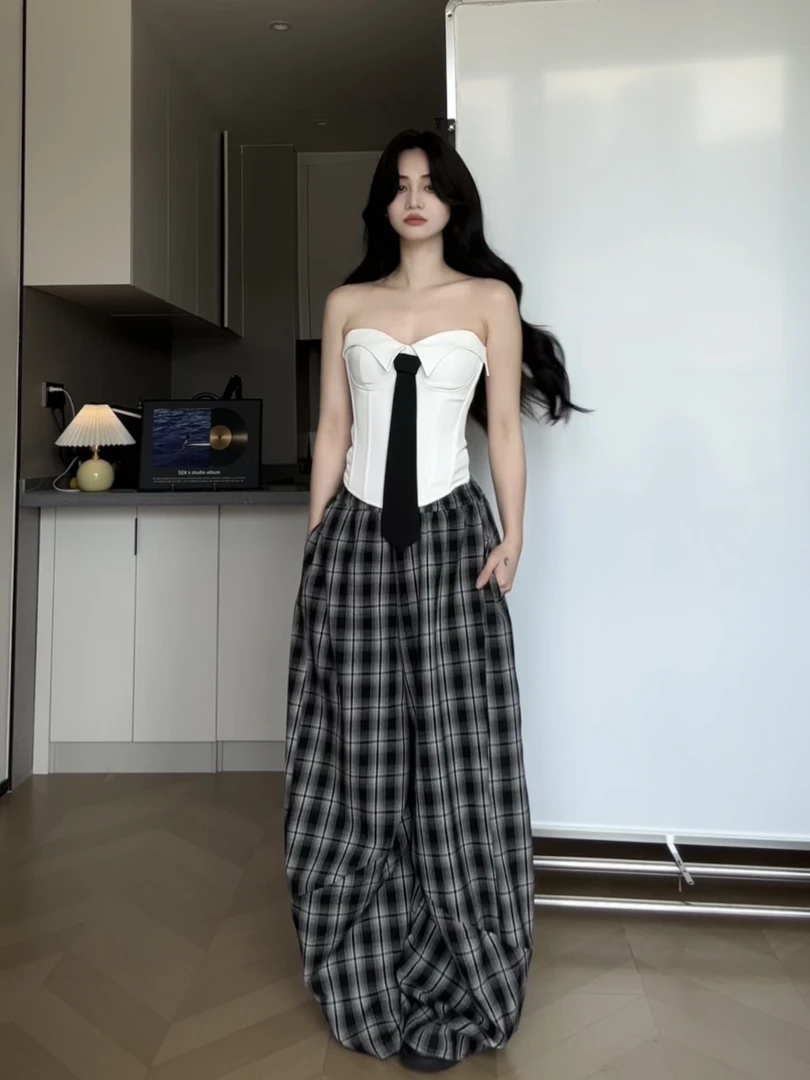 WINMIN'姐感天菜'性感气质辣妹鱼骨领带收腰衬衫抹胸