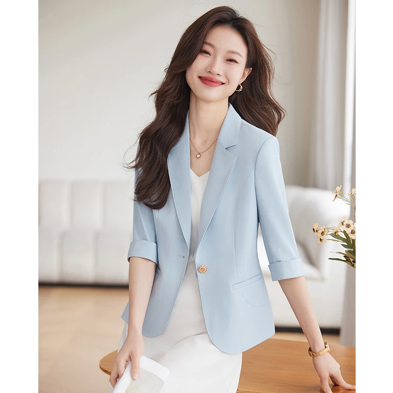 夏天薄款七分袖西装小香风外套女款爆款2025职业装高端休闲小西服
