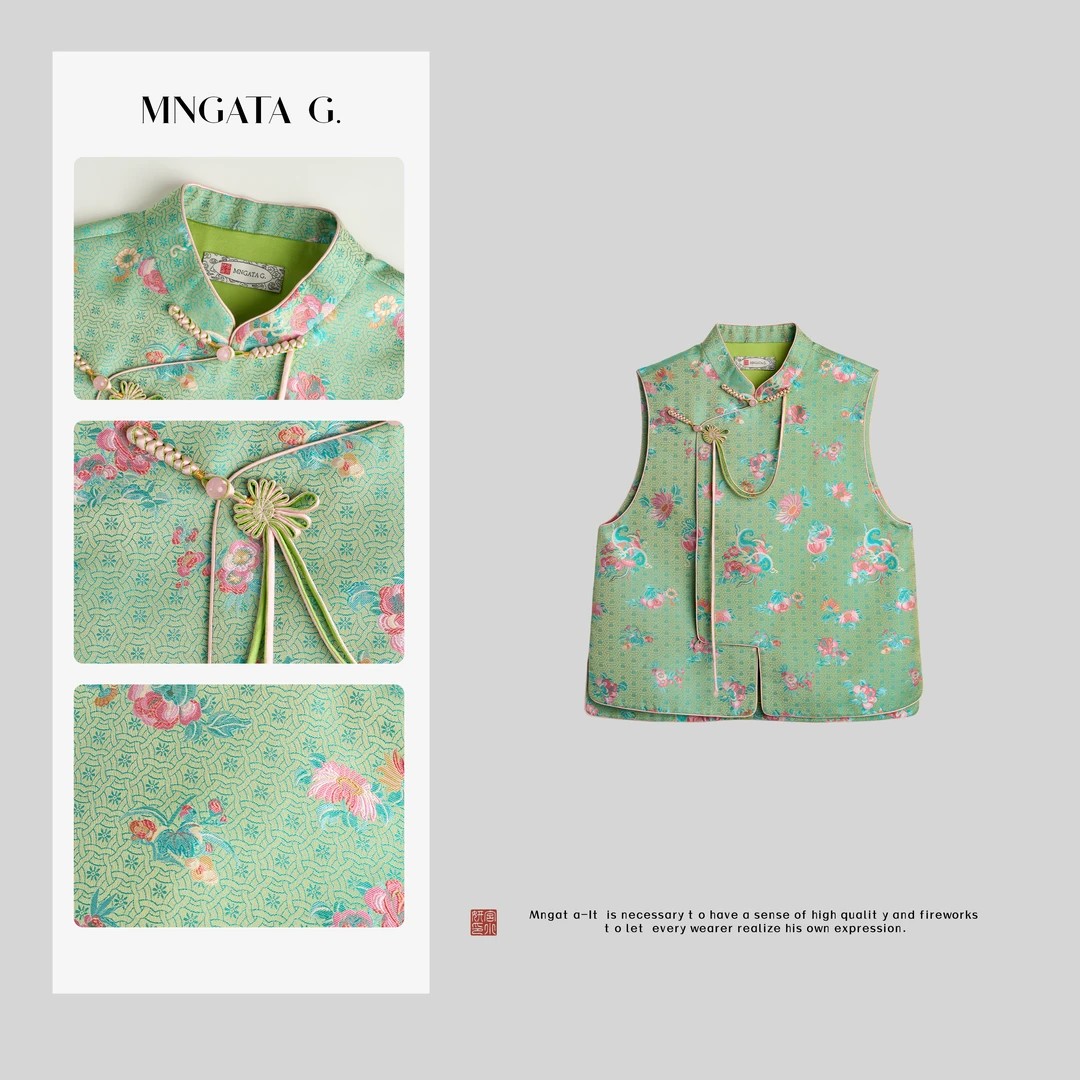 MNGATA G.宫小妍【上久楷·瓜蝶花卉】真丝新中式中国风马甲5031639