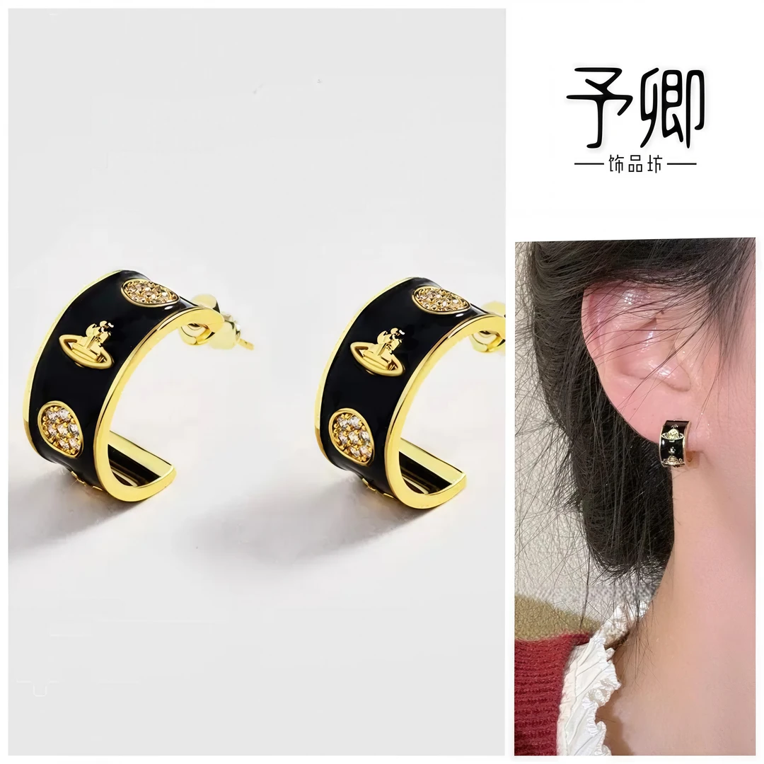 铜合金珐琅耳饰 高级感星球珐琅色彩耳环法式复古C圈s925银耳钉