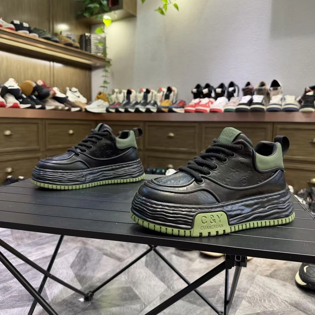 欧货真皮老爹鞋男2025新款运动板鞋软底增高休闲鞋冬季加绒保暖鞋