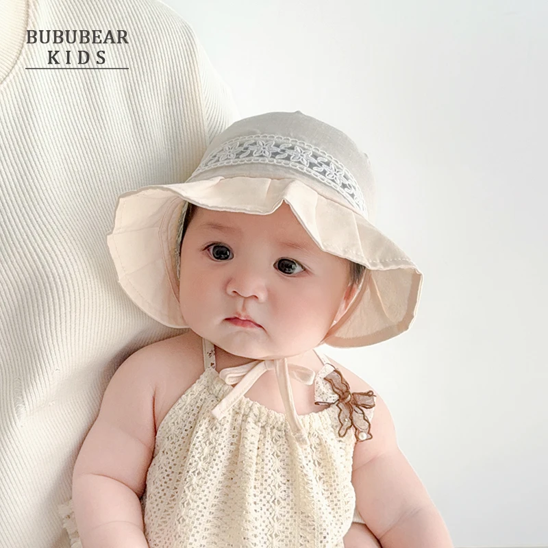 女宝宝帽子夏季薄款大帽檐蕾丝遮阳宫廷帽婴儿春夏公主洋气防晒帽