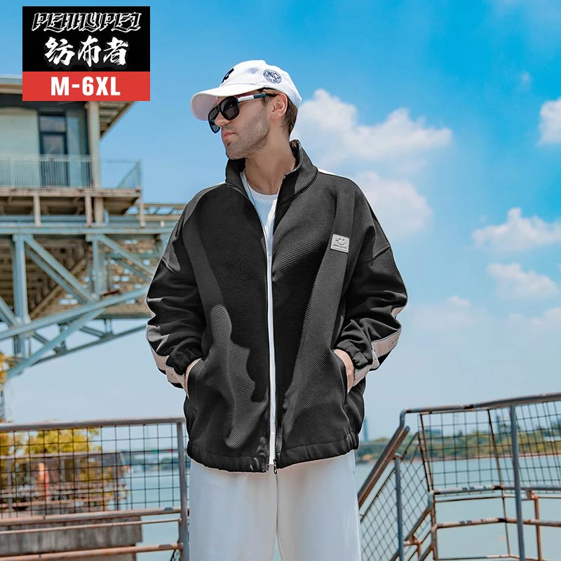 纺布者潮牌春秋新款加肥加大时尚百搭春装立领行政宽松夹克男外套