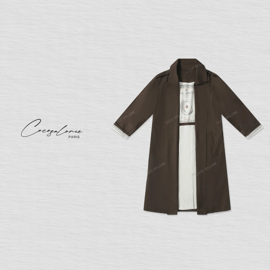 韩彬彬"中古系列"琥珀流光显瘦利器经典双排扣系带抗皱风衣2338-1