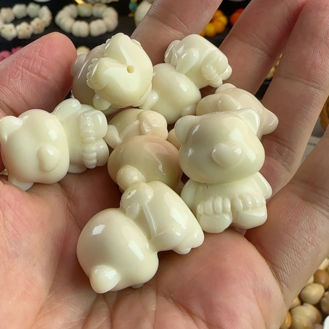 菩提根/象牙果手串微瑕疵白色爱心书包熊3颗