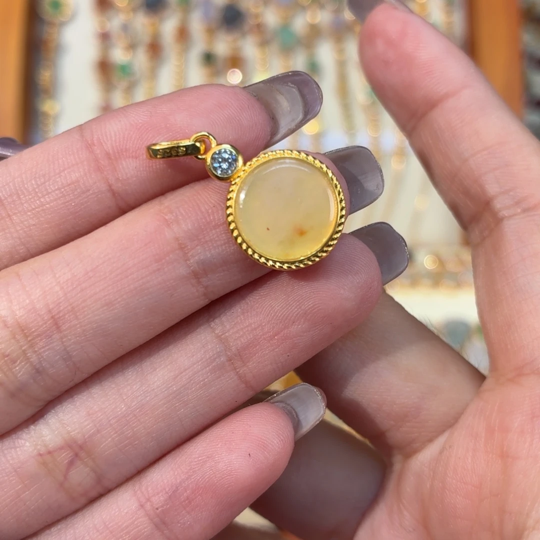 翡翠银S925镶嵌颈饰小圆牌