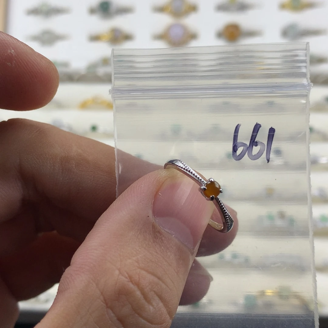 翡翠银S925镀金镶嵌戒指661