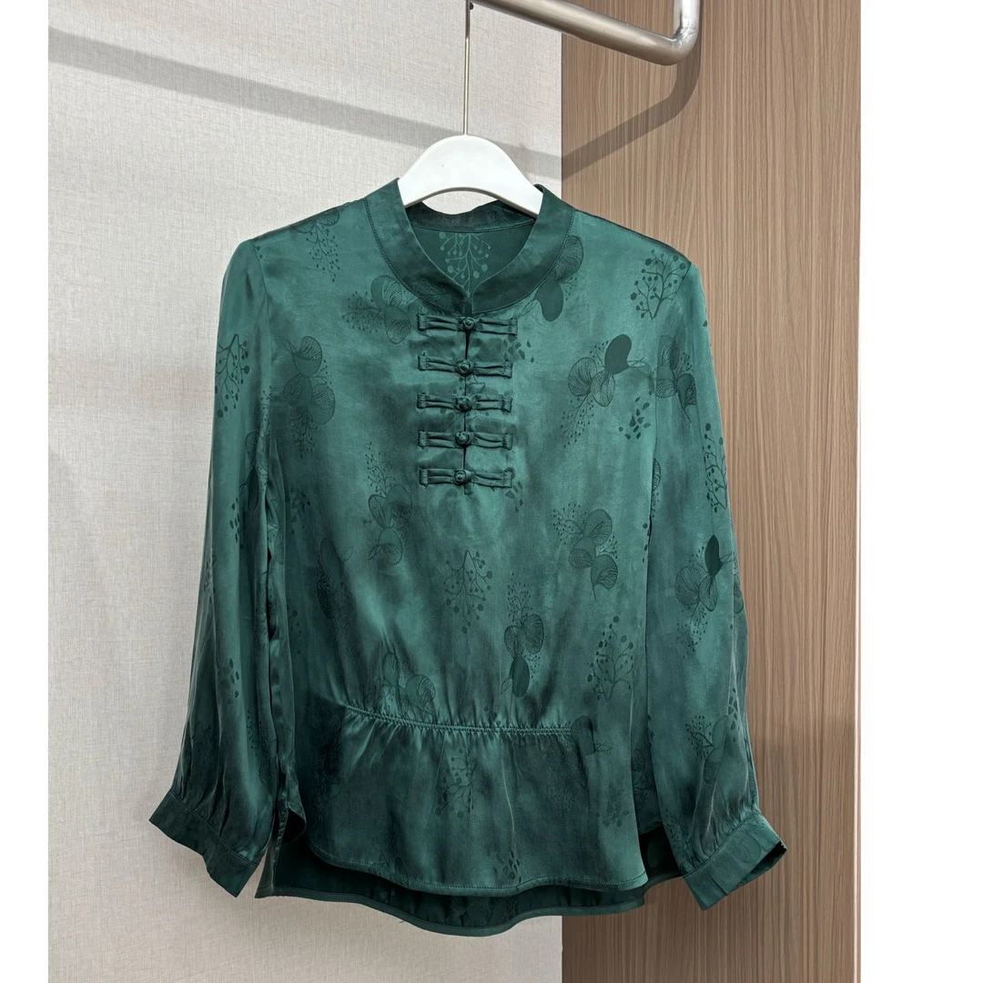 【绿茵】中式改良圆领设计师老料砂洗气质百搭小衫