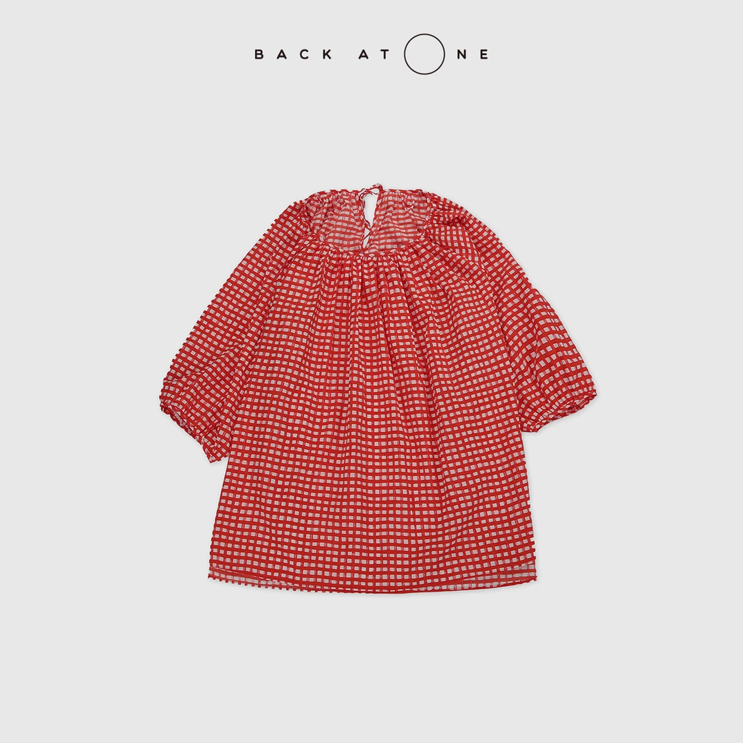 BackAtOne“莓果方格”时尚百搭红白格领圈细褶上衣  BFS-1BB271Q-K