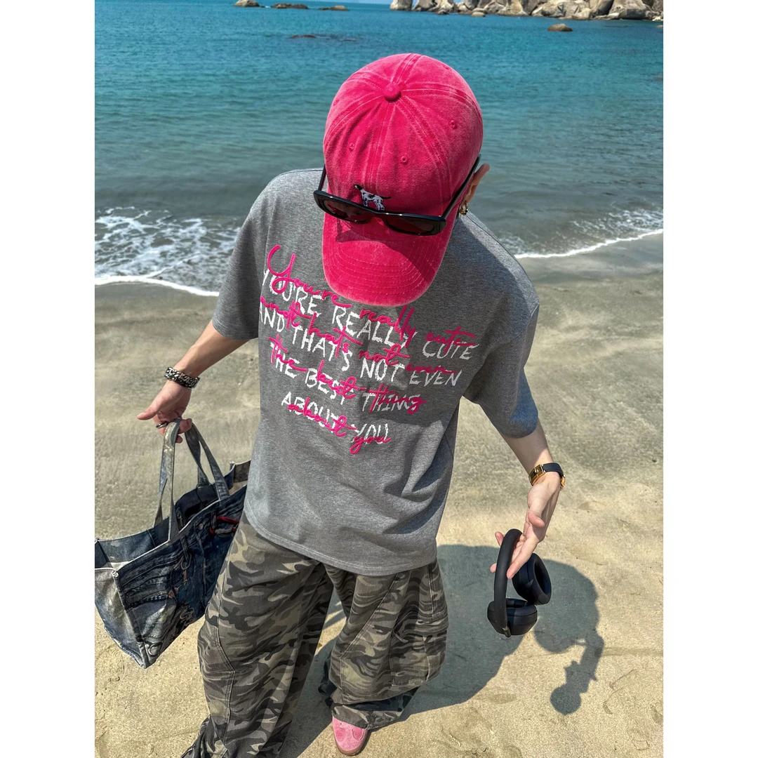 DBW Doublewin夏日缤纷 重磅纯棉短袖T恤男夏季涂鸦绣花半袖1086