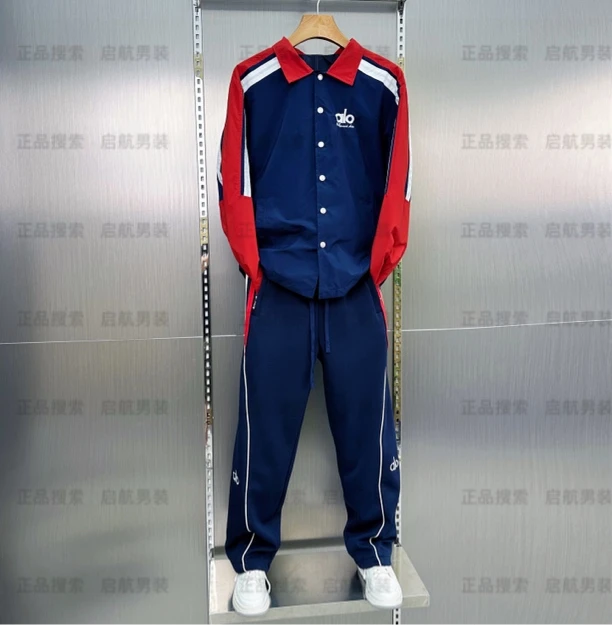 早秋新款时尚刺绣字母套装潮流撞色个性拼接裤子潮牌痞帅夹克