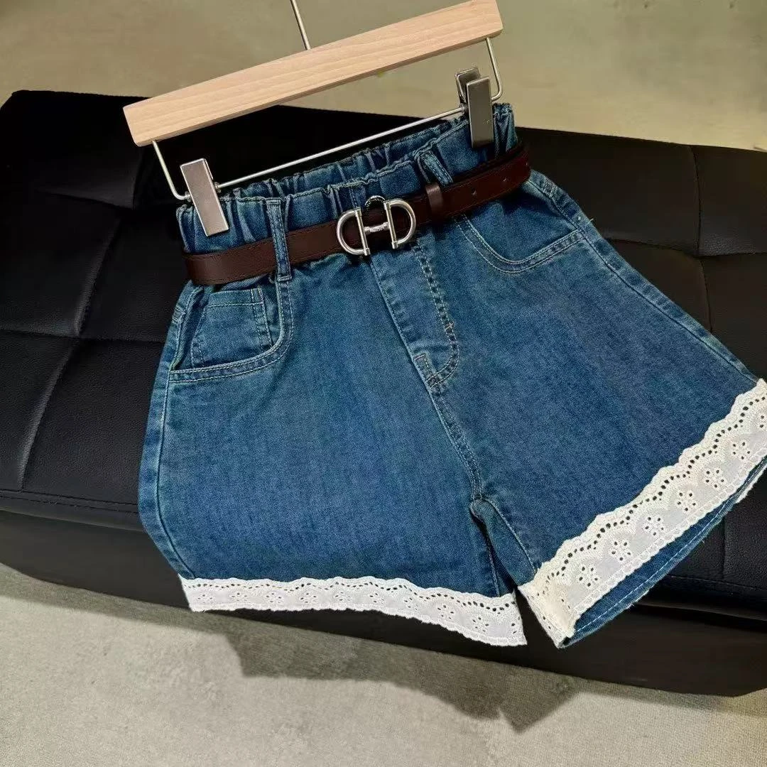 女童牛仔中裤2025夏装裤子洋气儿童中大童刺绣休闲夏季薄款五分裤