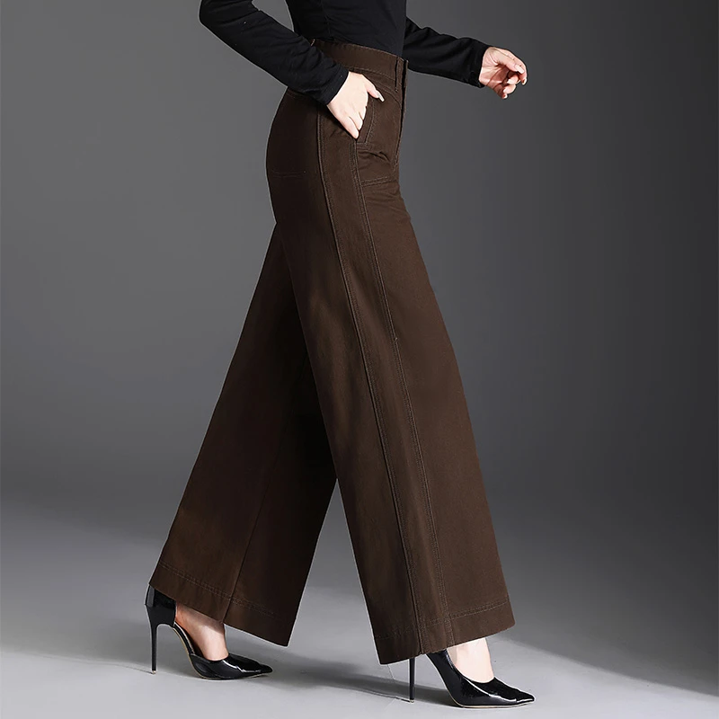 高腰阔腿牛仔裤女2025年新款秋季宽松休闲时尚大码直筒咖啡色裤子