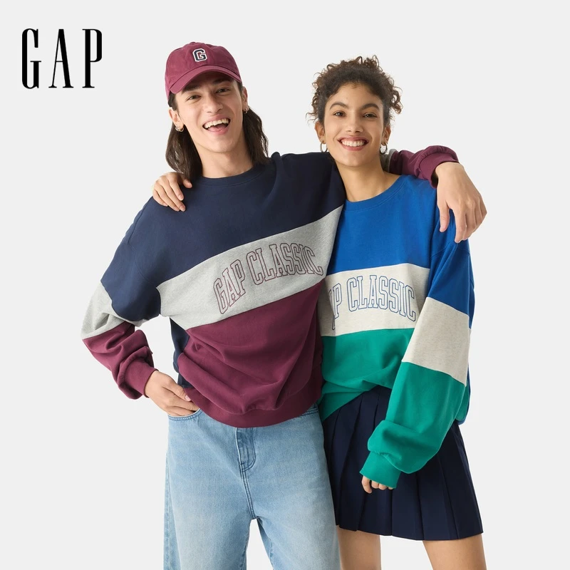 Gap男女2025春商场同款新品胶印拼色撞色圆领卫衣休闲上衣721004