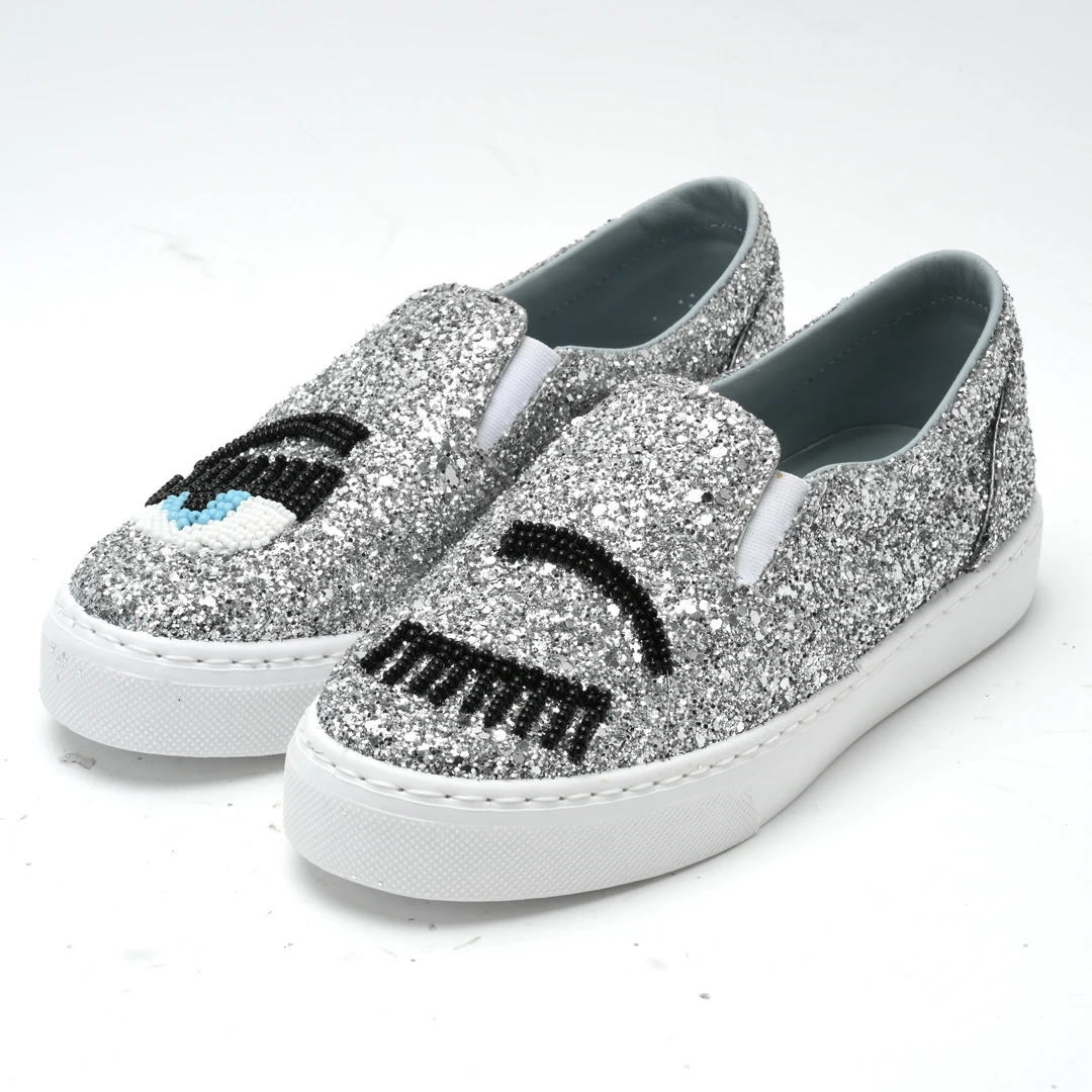 CHIARA FERRAGNI 女士银色亮片低帮一脚蹬休闲鞋 CF1550