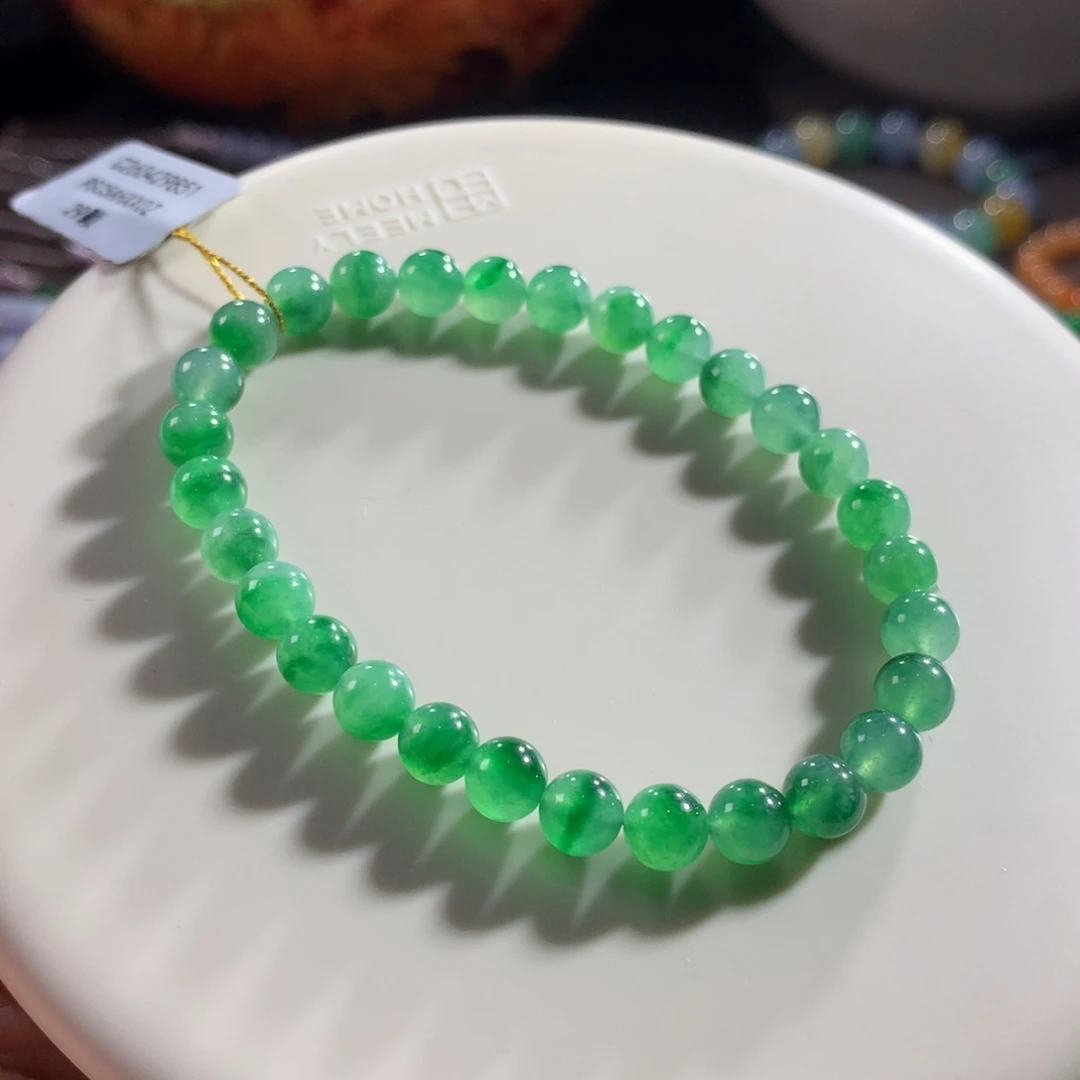 翡翠手链未镶嵌精品大漏!绿野仙踪满冰绿底飘辣绿色花单圈卡6.1