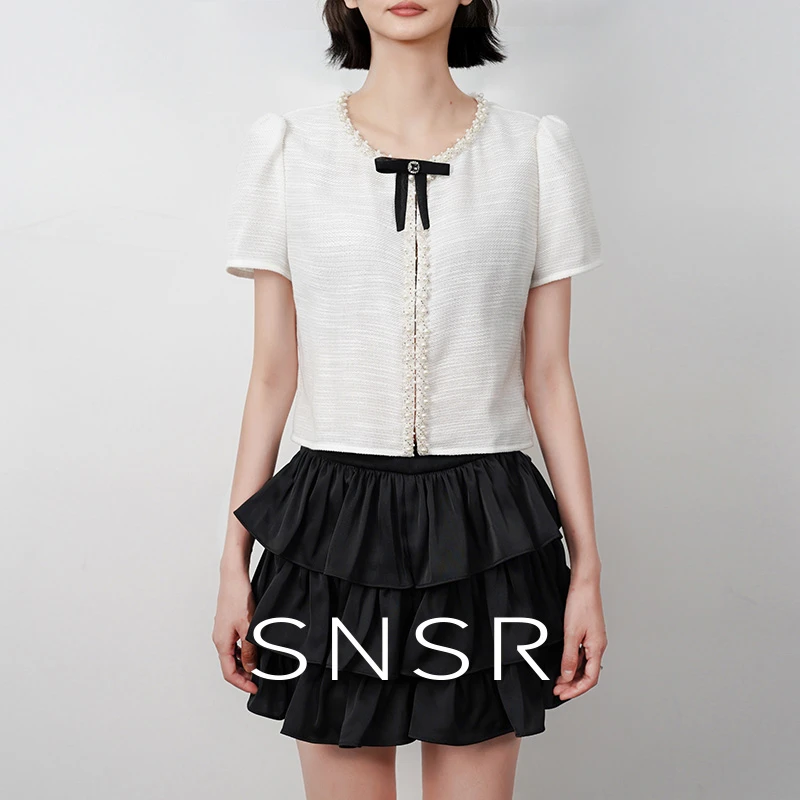 SNSR/圣妮思25秋季新款小香风钉珠重工泡泡袖外套25B0362WT222