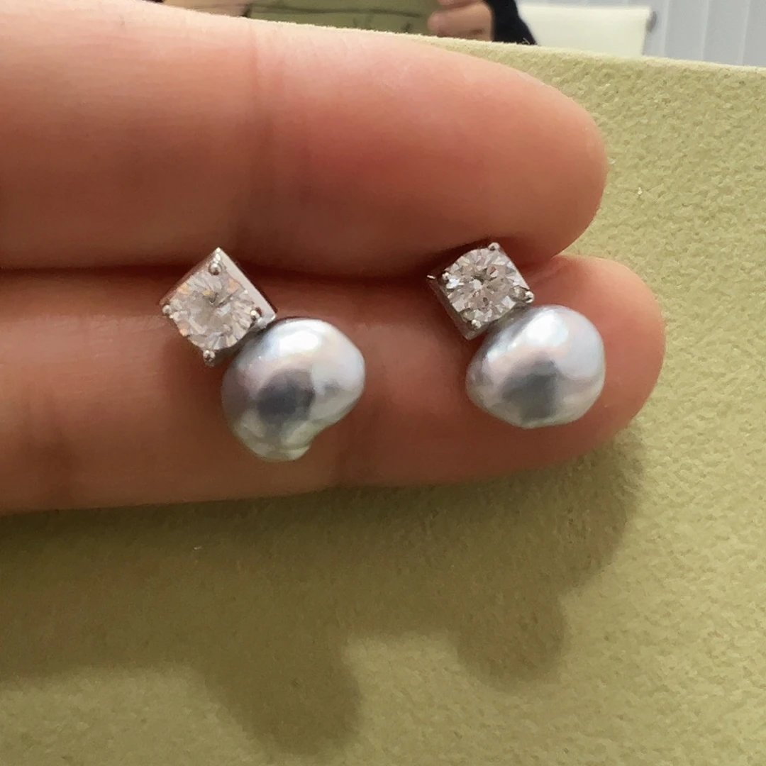 海水珍珠耳饰银S925镶嵌玲*