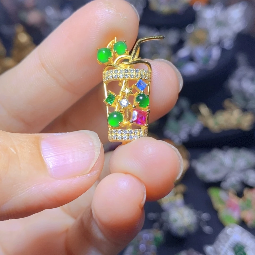 翡翠银S925镶嵌吊坠(不含链)天然翡翠