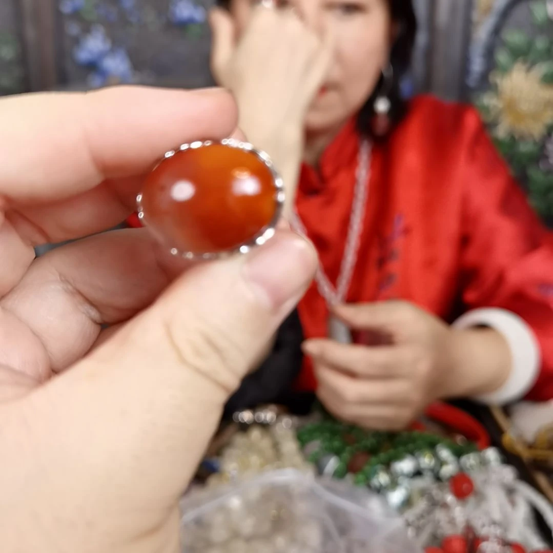 南红玛瑙戒指银S925镶嵌