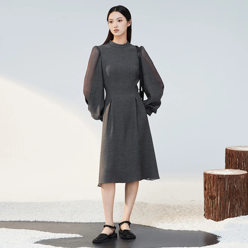 S·DEER圣迪奥秋季女装复古气质时尚简约修身显瘦连衣裙S223Z126B