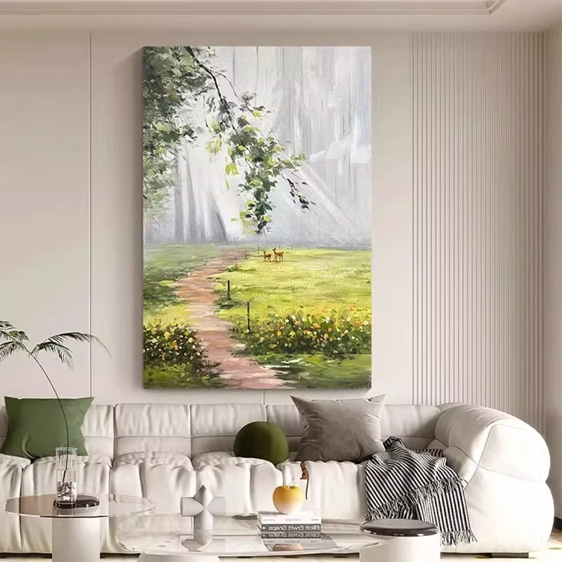 手绘油画侘寂风挂画客厅抽象风景玄关装饰画现代餐厅简约立体油画