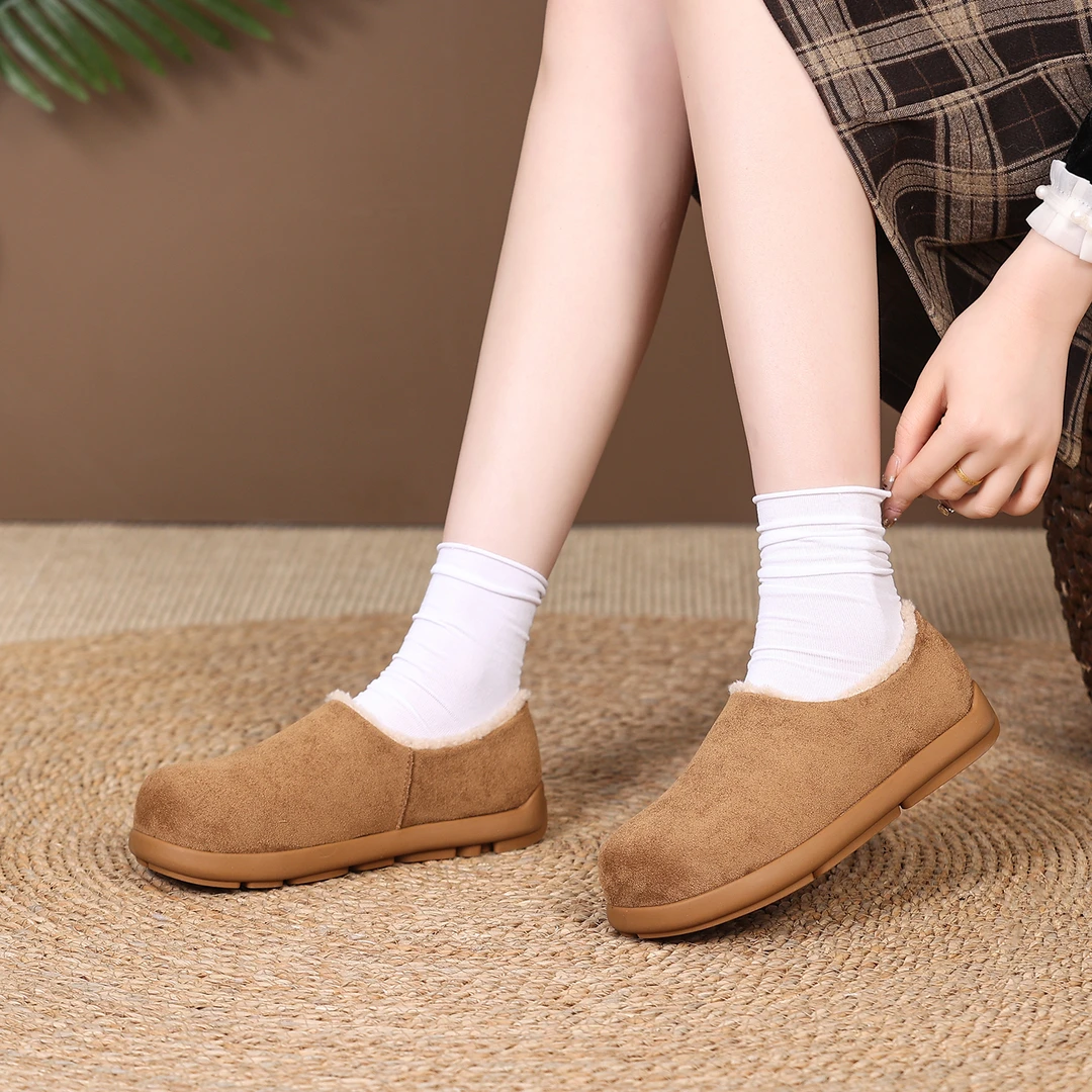 2024新款冬季真羊毛勃肯鞋女加绒保暖一脚蹬平底棉鞋小土豆雪地靴