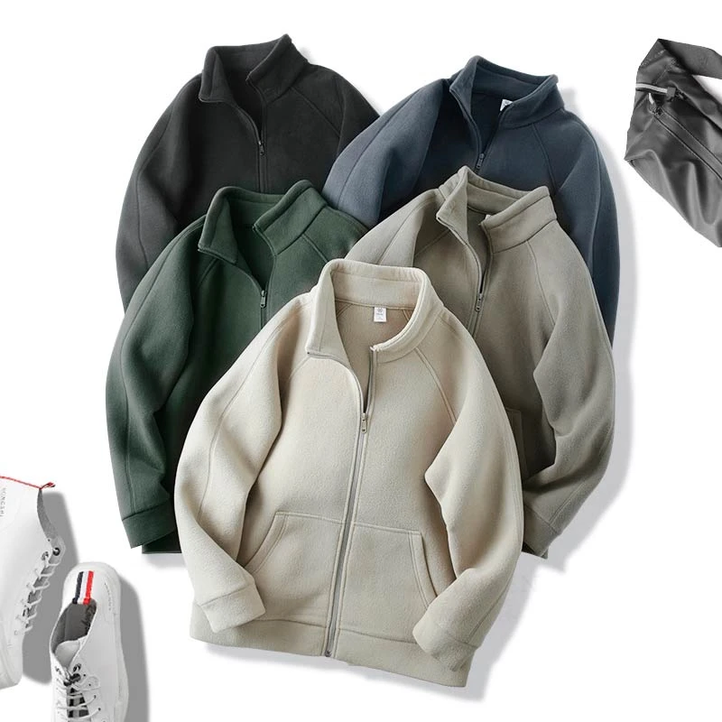 秋冬上新款纯色立领摇粒绒立体裁剪一体绒男士夹克国潮情侣2370