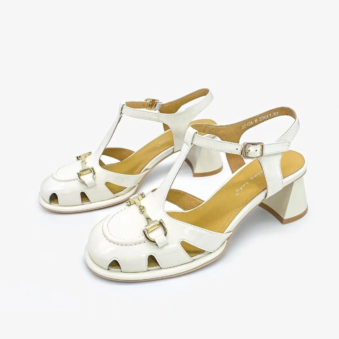 罗马鞋欧美风女鞋夏款圆头坡跟一字带玛丽珍凉鞋2312A-8